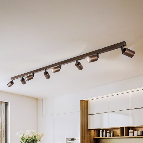 TK Lighting Таванен спот Връх, регулируем, кафяв, осемпламенен линеен, Затъмняване, Кафяв / ръждив, Дневна/трапезария, Метал, Модерен, Таван с много пламъци