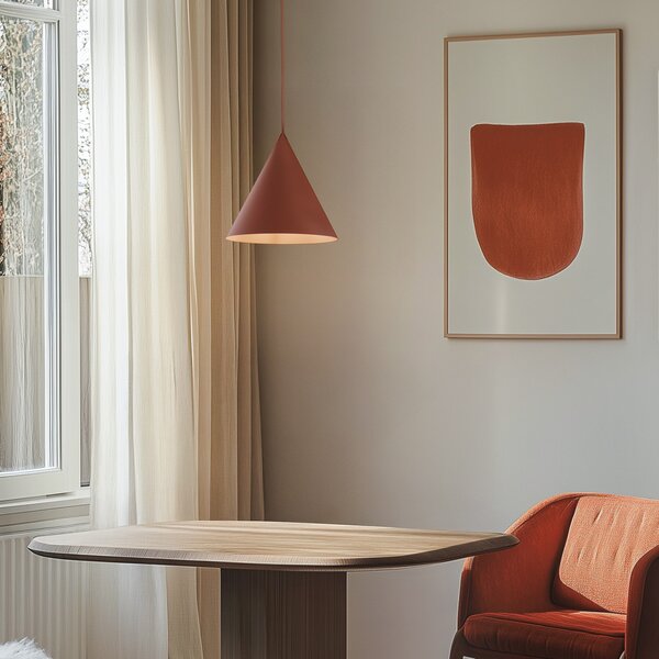 TK Lighting Висяща лампа Cono, с един източник на светлина, Ø 27 см, тухленочервена, Затъмняване, Червен, Дневна/трапезария, Метал, Модерен