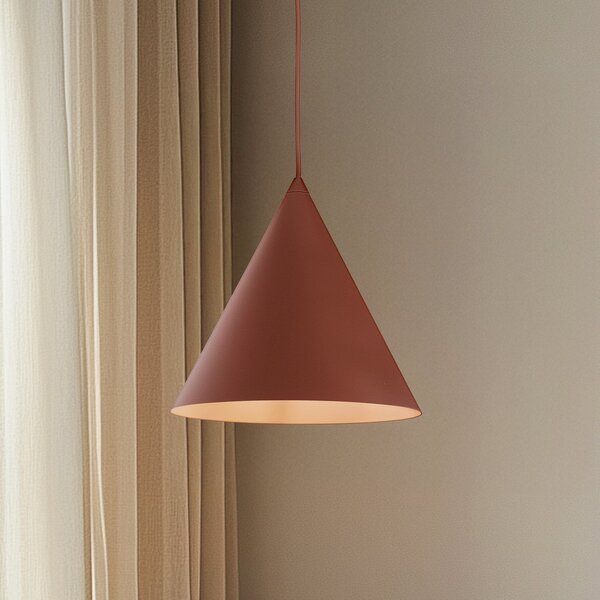 TK Lighting Висяща лампа Cono, с един източник на светлина, Ø 27 см, тухленочервена, Затъмняване, Червен, Дневна/трапезария, Метал, Модерен