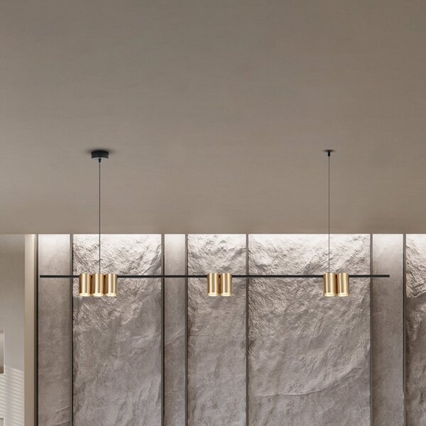 Eko-Light Висяща лампа Genesis, алуминий черен/златен, 7 x GU10, дължина 150 cm, Затъмняване, Черен, Дневна/трапезария, Алуминий, Дизайн