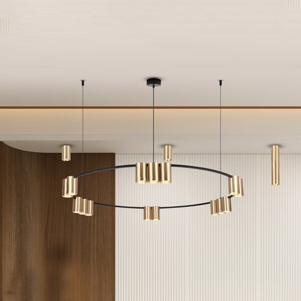 Eko-Light Висяща лампа Genesis, алуминий, черно/златно, 15 x GU10, Ø 100 cm, Затъмняване, Черен, Дневна/трапезария, Алуминий, Дизайн