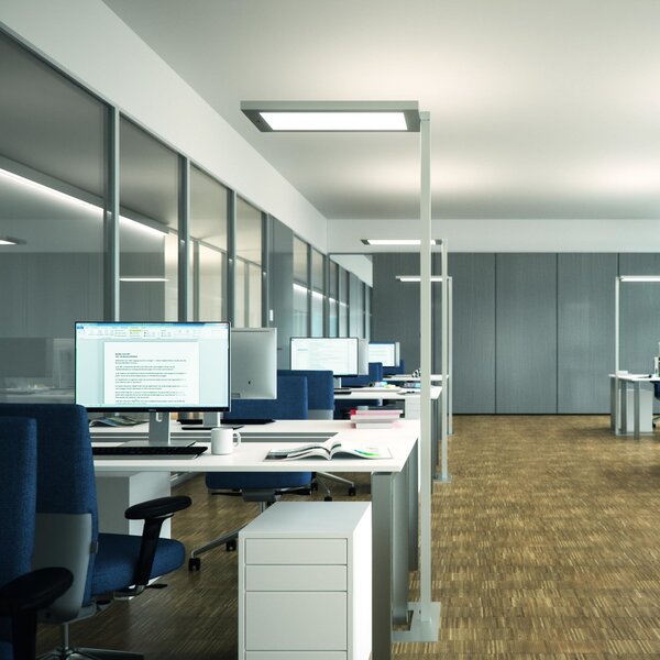 Waldmann LED подова лампа Lavigo Core DPS 12500/840/R/G1, бяла, сензорна, Затъмняване, Бял, кабинет / офис, Метал, Модерен, Изправен прожектор