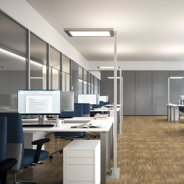 Waldmann LED подова лампа Lavigo Core DPS 12500/840/R/G1, бяла, сензорна, Затъмняване, Бял, кабинет / офис, Метал, Модерен, Изправен прожектор