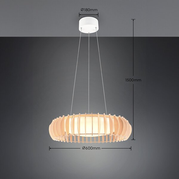 Reality Leuchten Монте LED висяща лампа, Ø 60 cm, светло дърво, CCT, Затъмняване, Дърво, Дневна/трапезария, Дървесина, Скандинавски