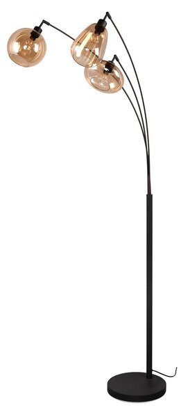 Trio Lighting Подова лампа Lumina, 3 светлини, черно/кафяво, стъкло, Черен, Дневна/трапезария, Стъкло, Модерен