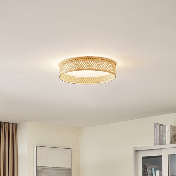 Lindby LED осветление за таван Eilif, бамбук, Ø 40 cm, Дърво, Дневна/трапезария, Бамбук, Модерен