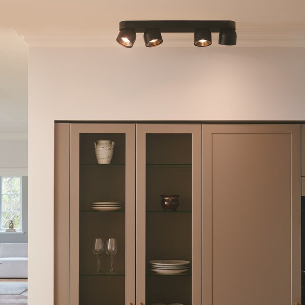 Nordlux Downlight Pitcher, GU10, четирипламенна, метал, черна, Затъмняване, Черен, Дневна/трапезария, Метал, Модерен