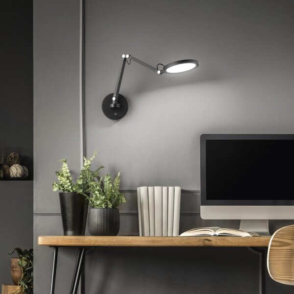Fabas Luce LED стенна лампа Regina, черна, CCT, с възможност за димиране, регулируема, Затъмняване, Черен, спалня, Метал, Модерен