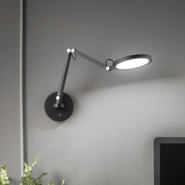 Fabas Luce LED стенна лампа Regina, черна, CCT, с възможност за димиране, регулируема, Затъмняване, Черен, спалня, Метал, Модерен
