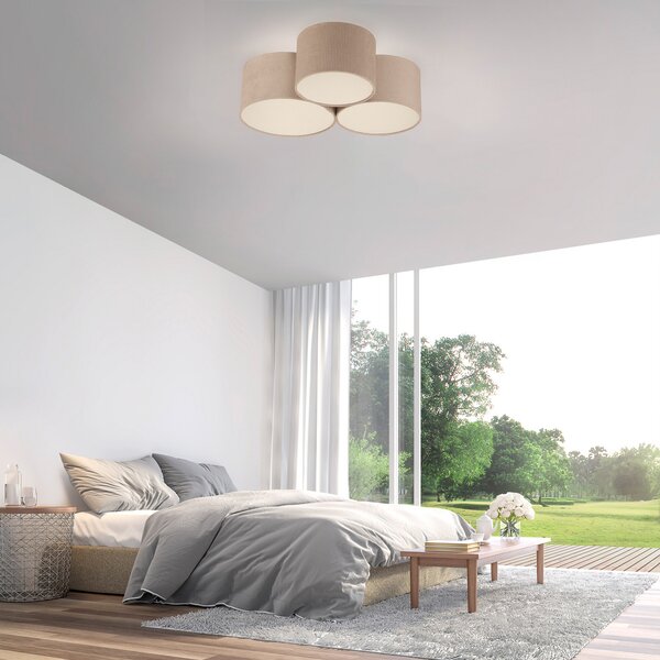 JUST LIGHT. GmbH Зелена лампа за таван Duro, текстил, с три крушки, Затъмняване, Бежов, Дневна/трапезария, Плат / текстил