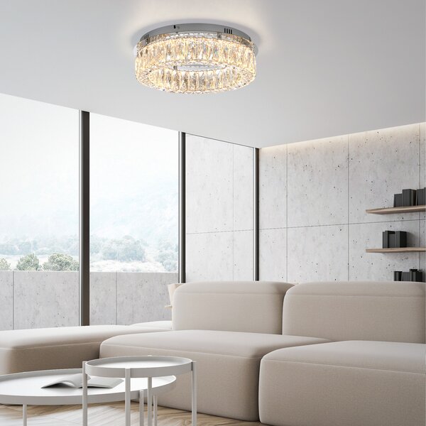 JUST LIGHT. GmbH Светодиодна лампа за таван Kulunka, желязо, кристално стъкло, Затъмняване, Прозрачен, Дневна/трапезария, Метал