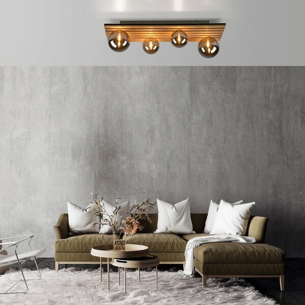 JUST LIGHT. GmbH Зелена лампа за таван Stika, дълга, 4 светлини, дърво, Затъмняване, Дърво, Дневна/трапезария, Дървесина