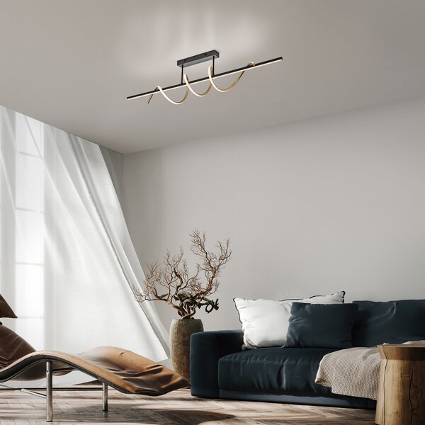 JUST LIGHT. GmbH LED осветление за таван Emanda, желязо, черна месинг, Затъмняване, Черен, Дневна/трапезария, Метал, Модерен