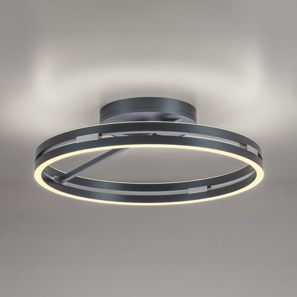 PURE LED плафон Loop, сив, метал, Ø 60 cm, CCT, Затъмняване, Сив, Дневна/трапезария, Алуминий, Модерен, Кръгъл директен таван