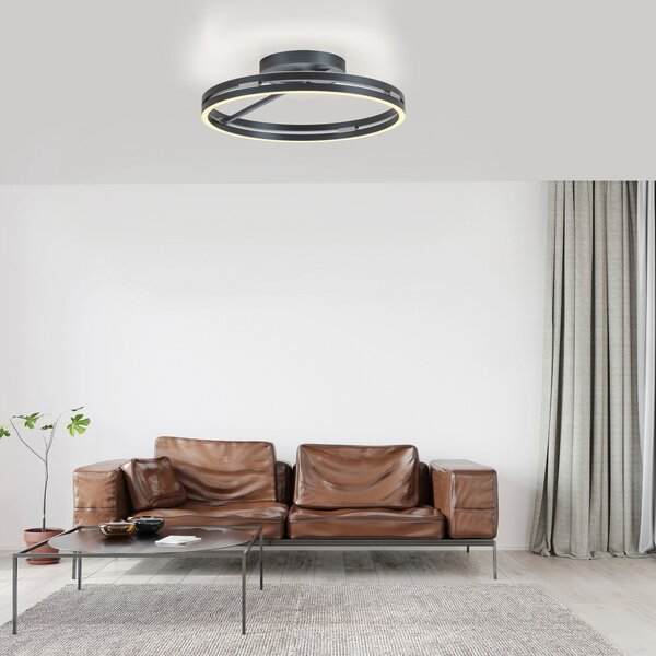 PURE LED плафон Loop, сив, метал, Ø 60 cm, CCT, Затъмняване, Сив, Дневна/трапезария, Алуминий, Модерен, Кръгъл директен таван