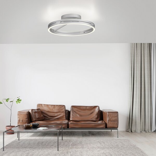 PURE LED таванска лампа Loop, алуминий, метал, Ø 60 cm CCT, Затъмняване, Металик, Дневна/трапезария, Алуминий, Модерен, Кръгъл директен таван