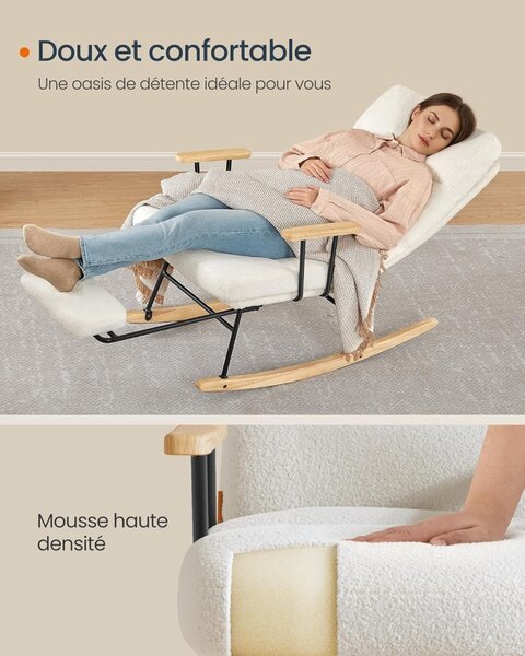 Люлеещ се стол Songmics цвят крем, 113.5 x 60 x 28.5 см