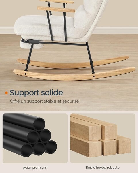 Люлеещ се стол Songmics цвят крем, 113.5 x 60 x 28.5 см