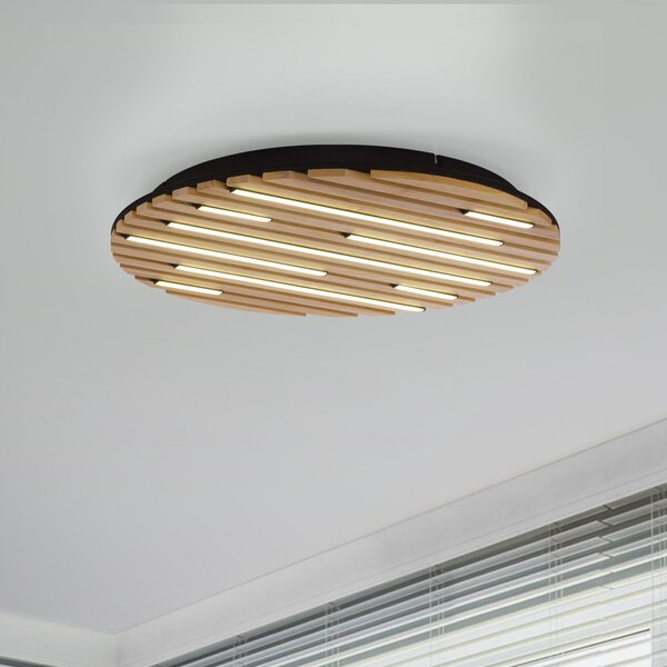 Q-Smart-Home Paul Neuhaus Smart LED осветление за таван Q-Acoustic, дърво Ø 60 cm, Затъмняване, Дърво, Дневна/трапезария, Дървесина, Модерен