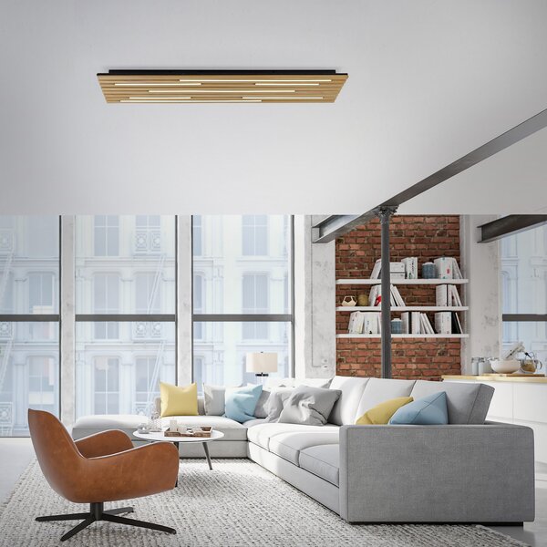 Q-Smart-Home Paul Neuhaus Smart LED лампа за таван Q-Acoustic дърво 115 x 31cm, Затъмняване, Дърво, Дневна/трапезария, Дървесина, Модерен