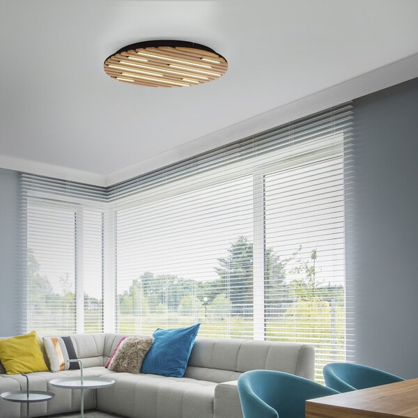 Q-Smart-Home Paul Neuhaus Smart LED осветление за таван Q-Acoustic, дърво Ø 60 cm, Затъмняване, Дърво, Дневна/трапезария, Дървесина, Модерен