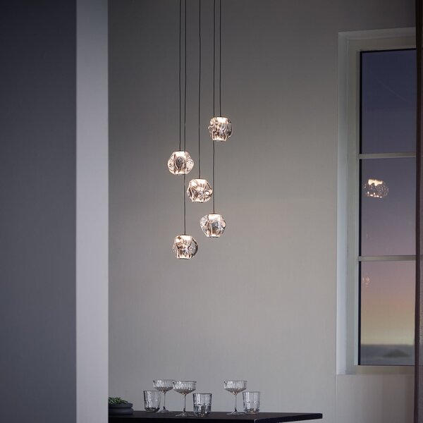 LOOM DESIGN LED висящо осветление Ice Ball, хром/ясен, 5 светлини, Затъмняване, Металик, Дневна/трапезария, Метал, Модерен, Глобус