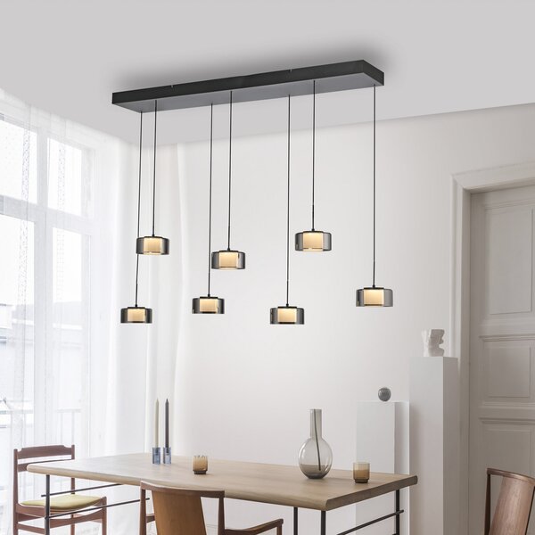 Paul Neuhaus LED висяща лампа Rika, 135 cm, стъкло, с възможност за димиране, Затъмняване, Черен, Дневна/трапезария, Стъкло, Модерен