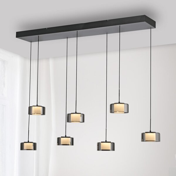 Paul Neuhaus LED висяща лампа Rika, 135 cm, стъкло, с възможност за димиране, Затъмняване, Черен, Дневна/трапезария, Стъкло, Модерен