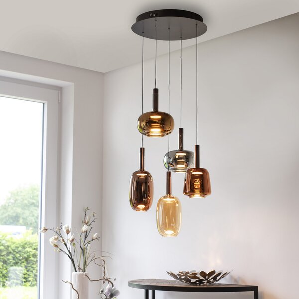 Paul Neuhaus LED висяща лампа Irides, Ø 55 cm, цветна, стъкло, Затъмняване, Многоцветен, Дневна/трапезария, Стъкло, Модерен