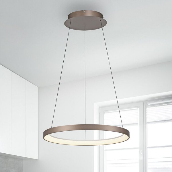 Paul Neuhaus LED висяща лампа Hoop, кафява, Ø 57 cm, с възможност за димиране, Затъмняване, Кафяв / ръждив, Дневна/трапезария, Алуминий, Модерен