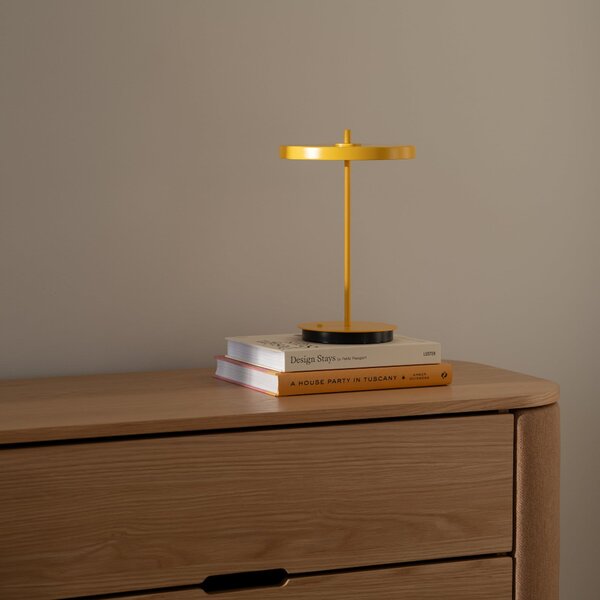 UMAGE LED акумулаторна настолна лампа Asteria Move sun yellow uni, 31cm, Затъмняване, Жълт, Дневна/трапезария, Метал, Дизайн