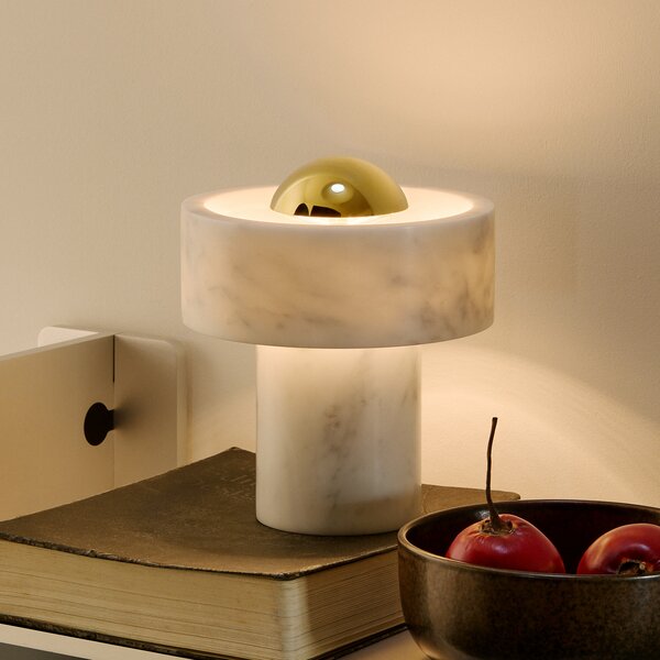 Tom Dixon LED акумулаторна настолна лампа Stone, златист цвят, височина 19 cm, Затъмняване, Дневна/трапезария, Мрамор, Дизайн