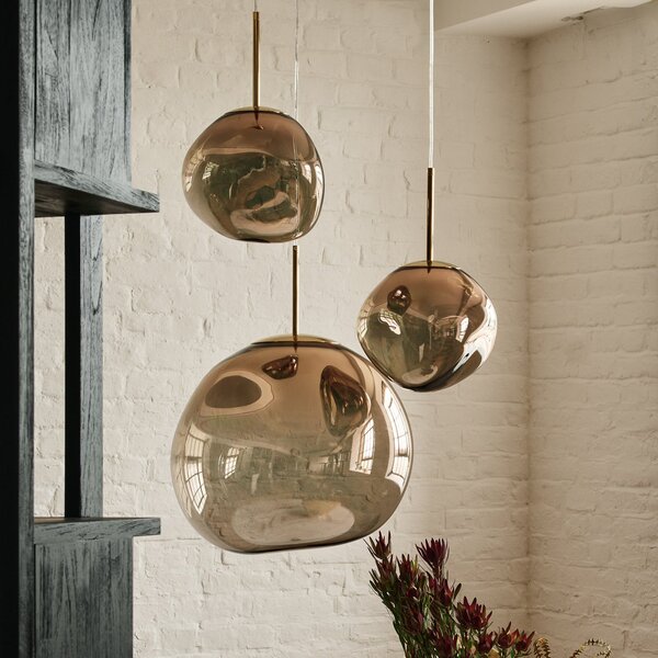 Tom Dixon висяща лампа Melt, Ø 28 cm, бронзов цвят, фасунга, Затъмняване, Бронзов / античен месинг, Дневна/трапезария, Пластмаса, Дизайн