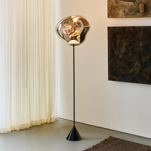 Tom Dixon LED стояща лампа Melt Cone Slim, меден цвят, евро, Черен, Дневна/трапезария, Пластмаса, Дизайн