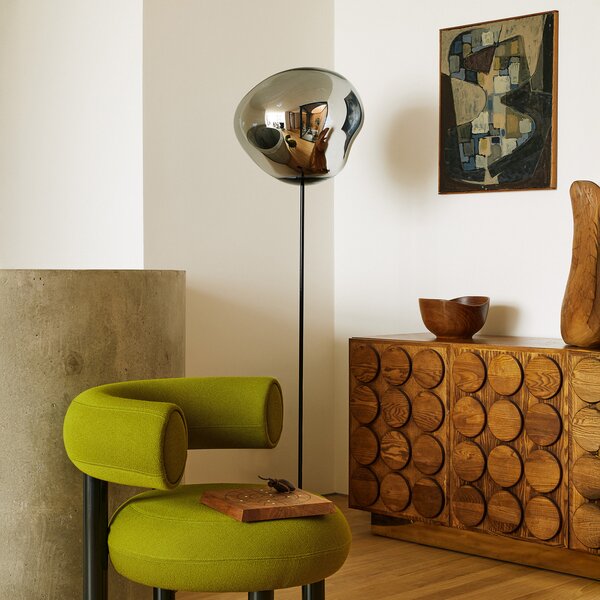 Tom Dixon LED стояща лампа Melt Cone Slim, хромирана, евро, Металик, Дневна/трапезария, Пластмаса, Дизайн