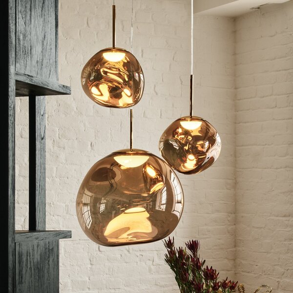 Tom Dixon висяща лампа Melt, Ø 28 cm, бронзов цвят, фасунга, Затъмняване, Бронзов / античен месинг, Дневна/трапезария, Пластмаса, Дизайн