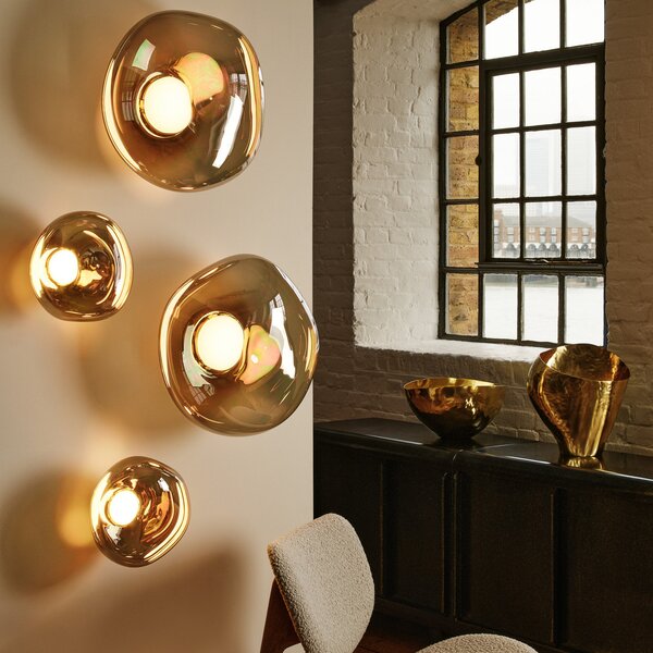 Tom Dixon LED стенна лампа Melt на Dixon, Ø 50 cm, бронзов цвят, Затъмняване, Бронзов / античен месинг, Дневна/трапезария, Пластмаса, Дизайн