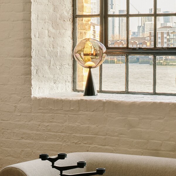 Tom Dixon LED настолна лампа Melt Cone Fat, бронзов цвят, 47 cm, Затъмняване, Черен, Дневна/трапезария, Метал, Дизайн