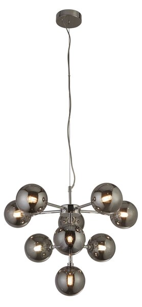 Searchlight Висяща лампа Zarath, пушено сиво, стъкло, 9 лампи, Ø 49 cm, Затъмняване, Сив, Дневна/трапезария, Стъкло, Модерен