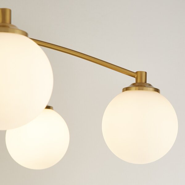 Searchlight Таванска лампа Feylinn, бяла/месинг, стъкло, Ø 75 cm, 6-светилна., Затъмняване, Бял, Дневна/трапезария, Стъкло, Модерен