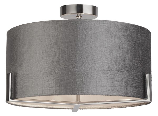 Searchlight Таванна лампа Kyran, сива, метал, кадифе, Ø 40 cm, E27, Затъмняване, Сив, Дневна/трапезария, Плат / текстил, Модерен