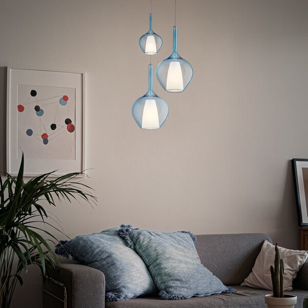 IDEAL LUX Идеална висяща лампа Lux Kalique 1, синя, Ø 18 cm, пластмаса, Затъмняване, Син, Дневна/трапезария, Пластмаса, Модерен