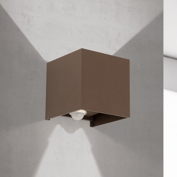 ORION LED външна стена лампа Cube-S, кортен, метал, сензор, Кафяв / ръждив, Алуминий, Модерен, Стенна розетка отгоре/отдолу