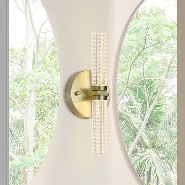 Searchlight LED стенна лампа за баня Aberdeen, височина 34 cm, цвят месинг, 2-крилна., Затъмняване, Злато / месинг, Баня, Метал