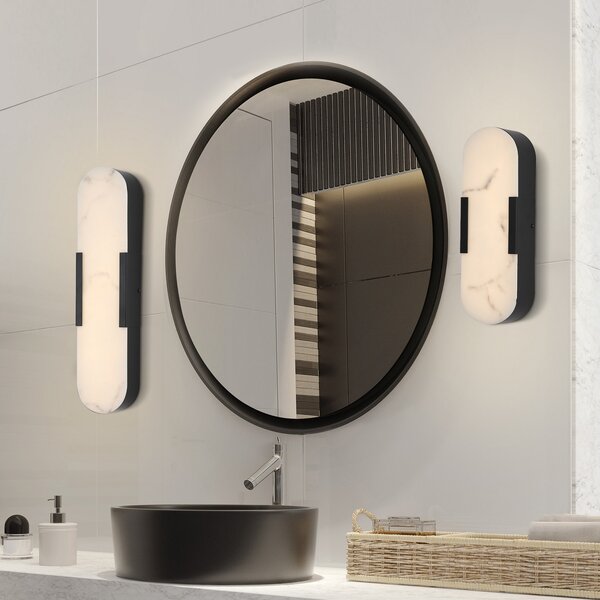 Searchlight LED стенна лампа за баня Opaline, височина 35 cm, черна, метал/смола, Затъмняване, Черен, Баня, Метал
