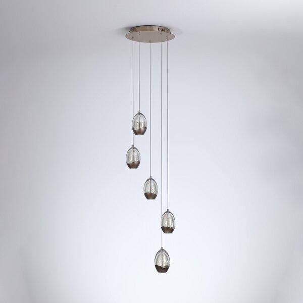 Searchlight LED висяща лампа Seeds, Ø 30 cm, кремава, стъкло, 5-крилна., Затъмняване, Бежов, Дневна/трапезария, Стъкло