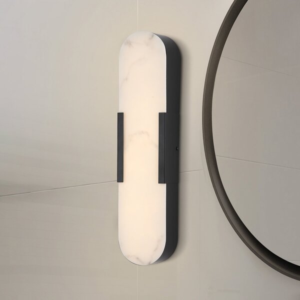 Searchlight LED стенна лампа за баня Opaline, височина 50 cm, черна, метал/смола, Затъмняване, Черен, Баня, Метал