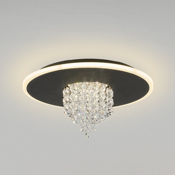 Searchlight LED таванска лампа Deluge, черна, Ø 32 cm, метал/акрил, Затъмняване, Черен, Дневна/трапезария, Метал