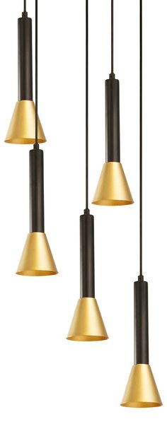 Searchlight Висяща лампа Signal, Ø 37 cm, черно/златисто метал, 5-свещник, Затъмняване, Черен, Дневна/трапезария, Метал