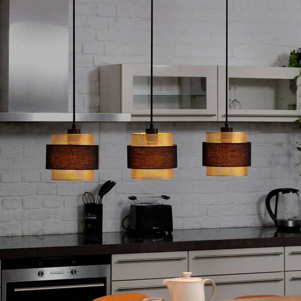OSRAM висяща лампа Decor Hornet, 3-пламъчна, черна/златна, Затъмняване, Черен, Дневна/трапезария, Плат / текстил, Модерен